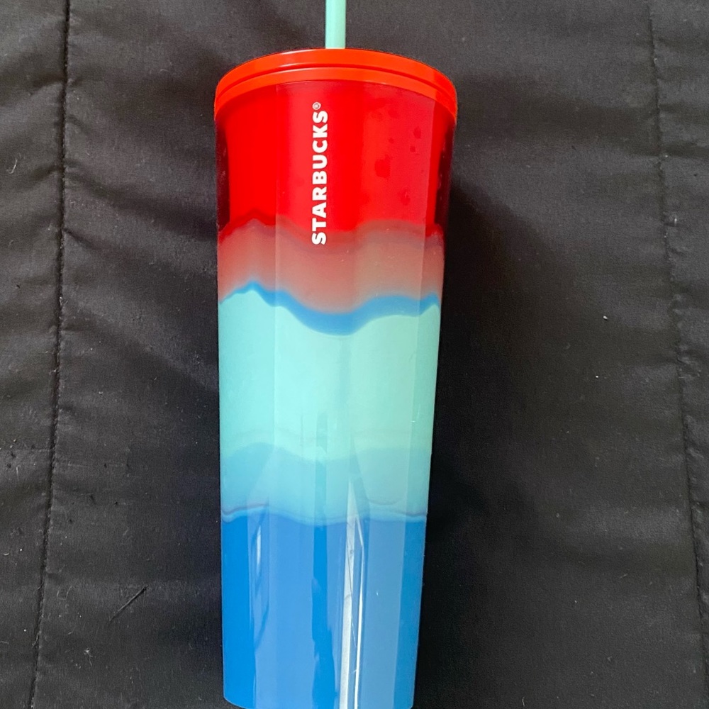 Starbucks 2021 Summer Collection- Red Turquoise Blue Watercolor Venti Tumbler